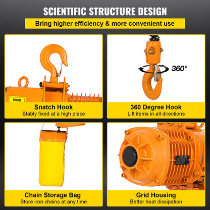 Electric Chain Hoist Single Phase Crane Hoist 2200 lbs Load 13 Feet Lift