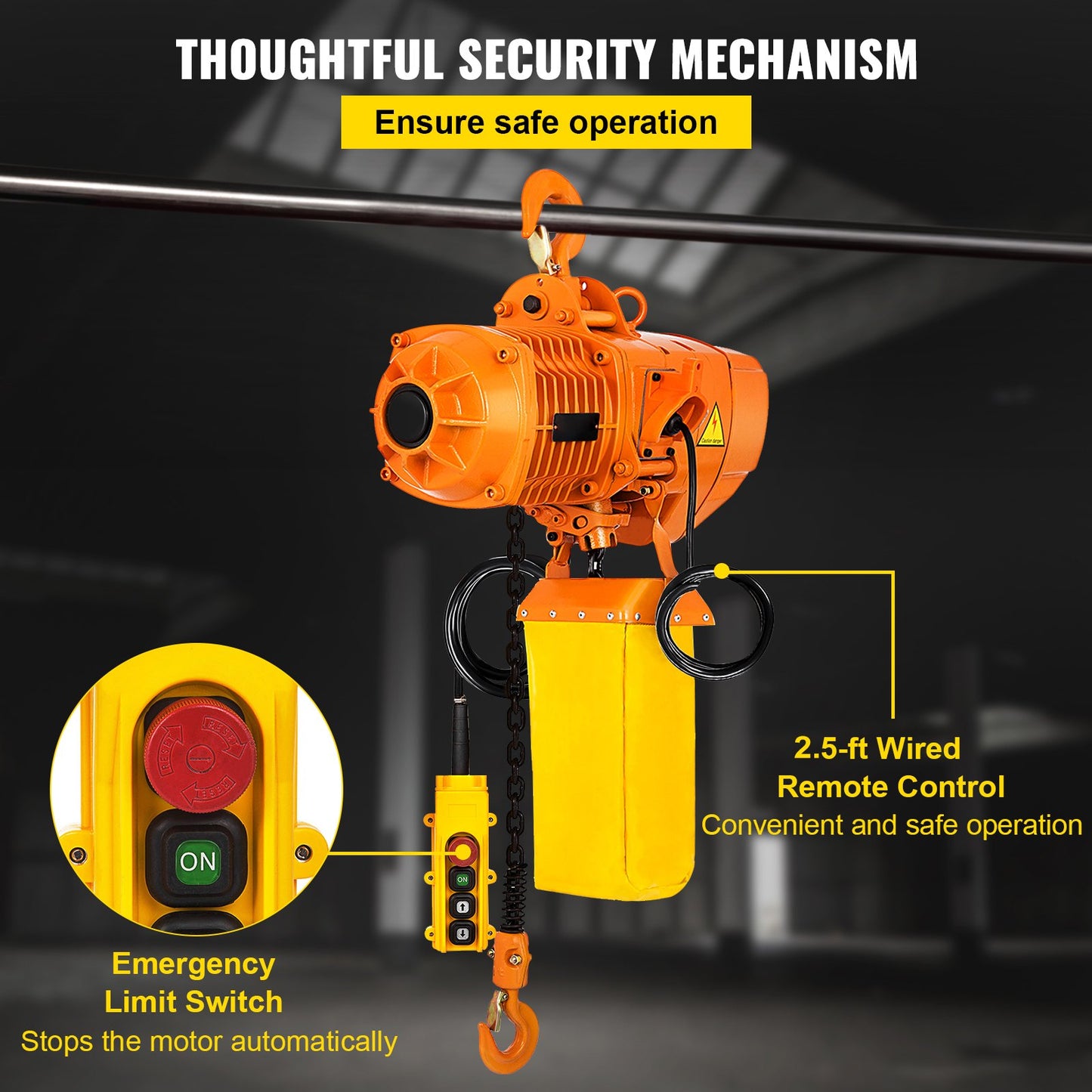 Electric Chain Hoist Single Phase Crane Hoist 2200 lbs Load 13 Feet Lift
