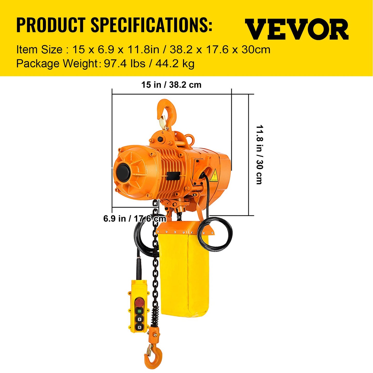 Electric Chain Hoist Single Phase Crane Hoist 2200 lbs Load 13 Feet Lift