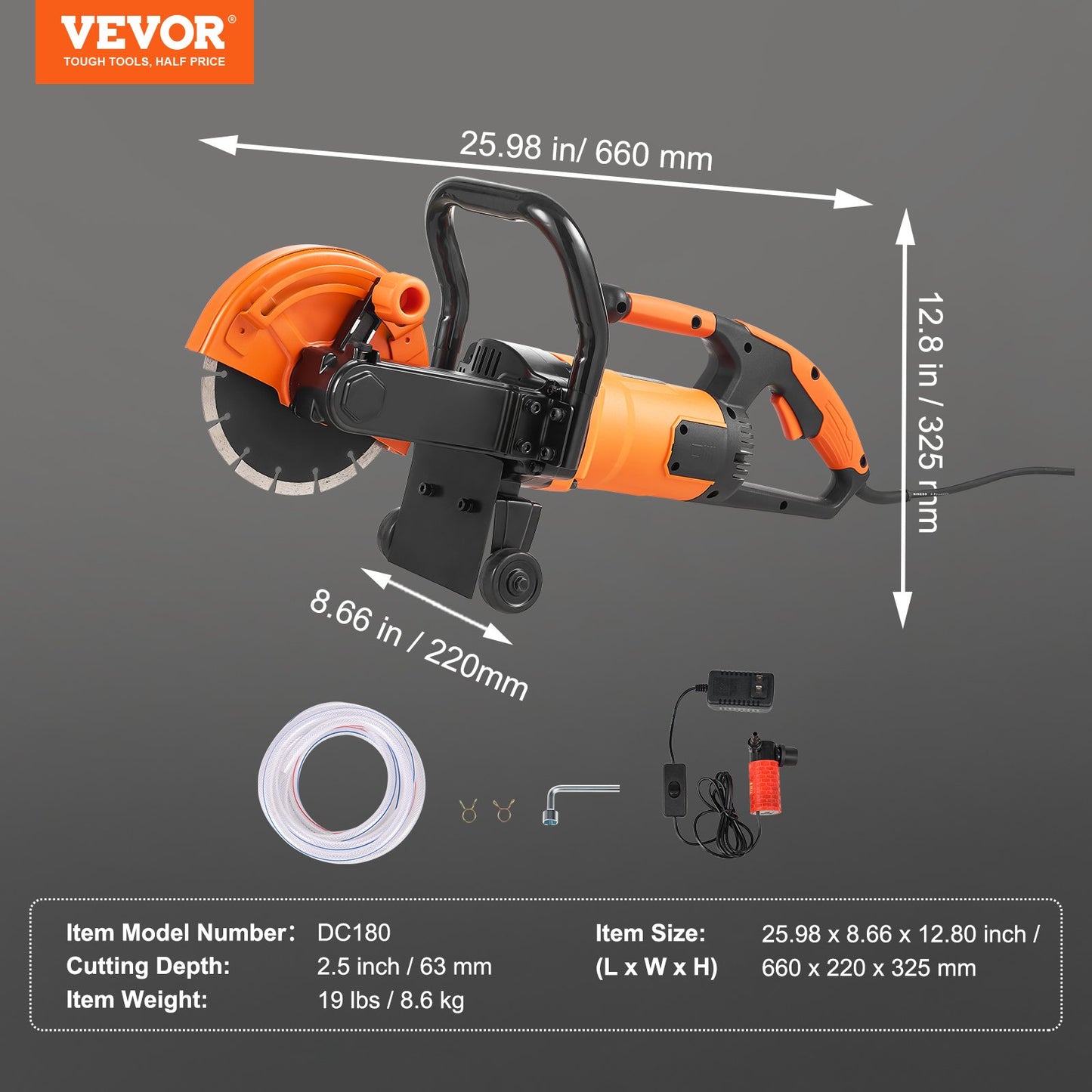 7'' elektrisk betongsåg våt/torrsågskärare med vattenpump och blad