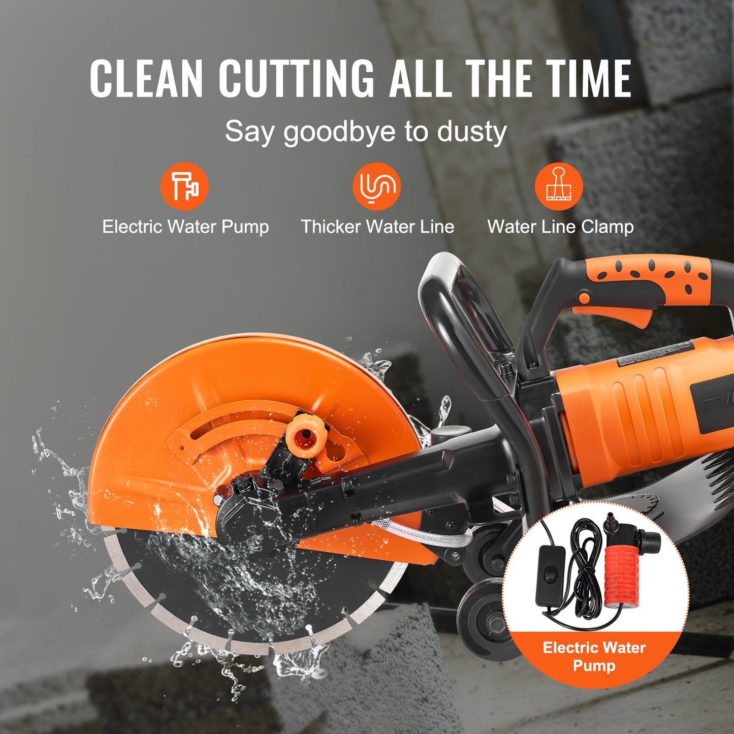 Electric Concrete Saw, 12 in, 1800 W Motor Circular Saw Cutter with Max. 4.5 in Adjustable Cutting Depth, Wet Disk Saw Cutter Includes Water Line, Pump and Blade, for Stone, Brick