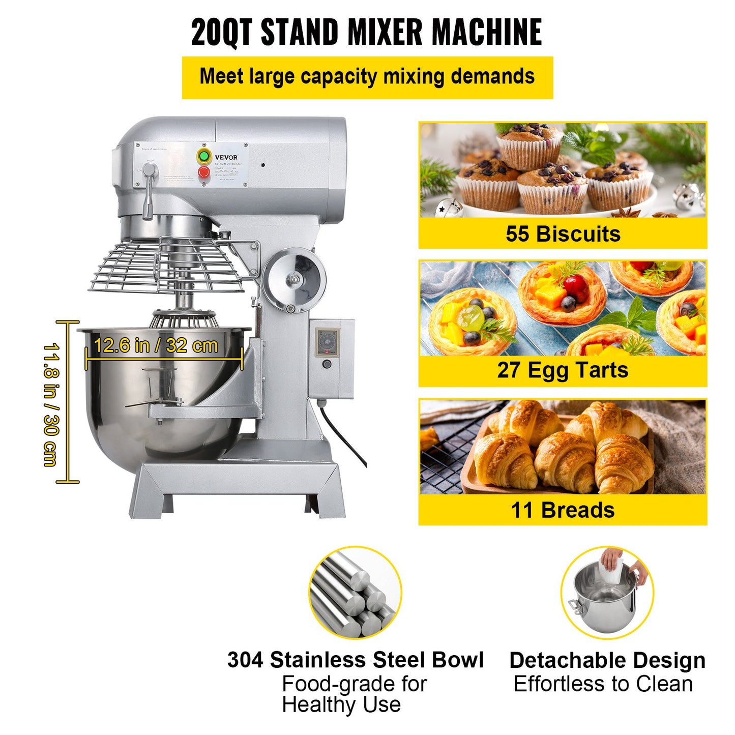 Electric Food Mixer 20L Food Stand Mixer 500W Electric Dough Mixer 220V Adjustable Commercial Mixer Grinder Commercial Stand Mixer for Commercial Kitchen