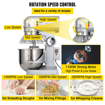 Electric Food Mixer 20L Food Stand Mixer 500W Electric Dough Mixer 220V Adjustable Commercial Mixer Grinder Commercial Stand Mixer for Commercial Kitchen