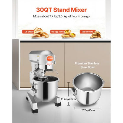 Elektrischer Küchenmixer, 30 l, Küchenmaschine, 1100 W, elektrischer Teigmixer, 220 V, verstellbar, gewerblicher Mixer, Mahlwerk, gewerblicher Standmixer für gewerbliche Küchen | EU