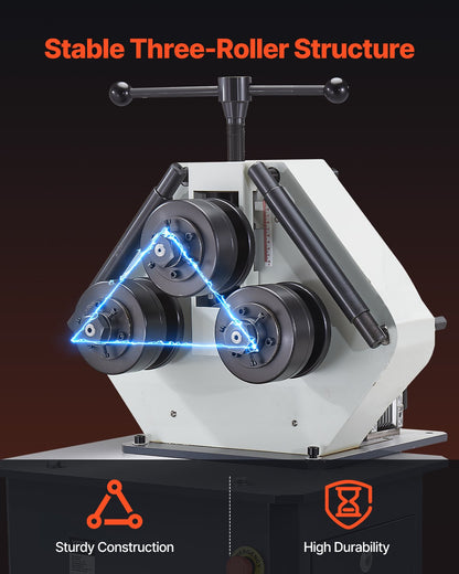 750W Electric Roll Bending Machine, 3-Roller Electric Pipe Bender Machine with 180° Maximum Bending Angle & Reversible Foot Switch, Support Horizontal/Vertical Operation (220V 60Hz 3-Phase)