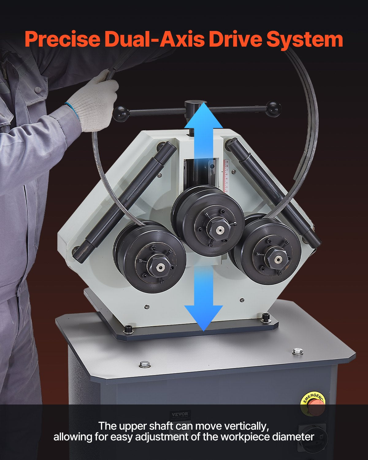 750W Electric Roll Bending Machine, 3-Roller Electric Pipe Bender Machine with 180° Maximum Bending Angle & Reversible Foot Switch, Support Horizontal/Vertical Operation (220V 60Hz 3-Phase)