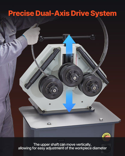 750W Electric Roll Bending Machine, 3-Roller Electric Pipe Bender Machine with 180° Maximum Bending Angle & Reversible Foot Switch, Support Horizontal/Vertical Operation (220V 60Hz 3-Phase)