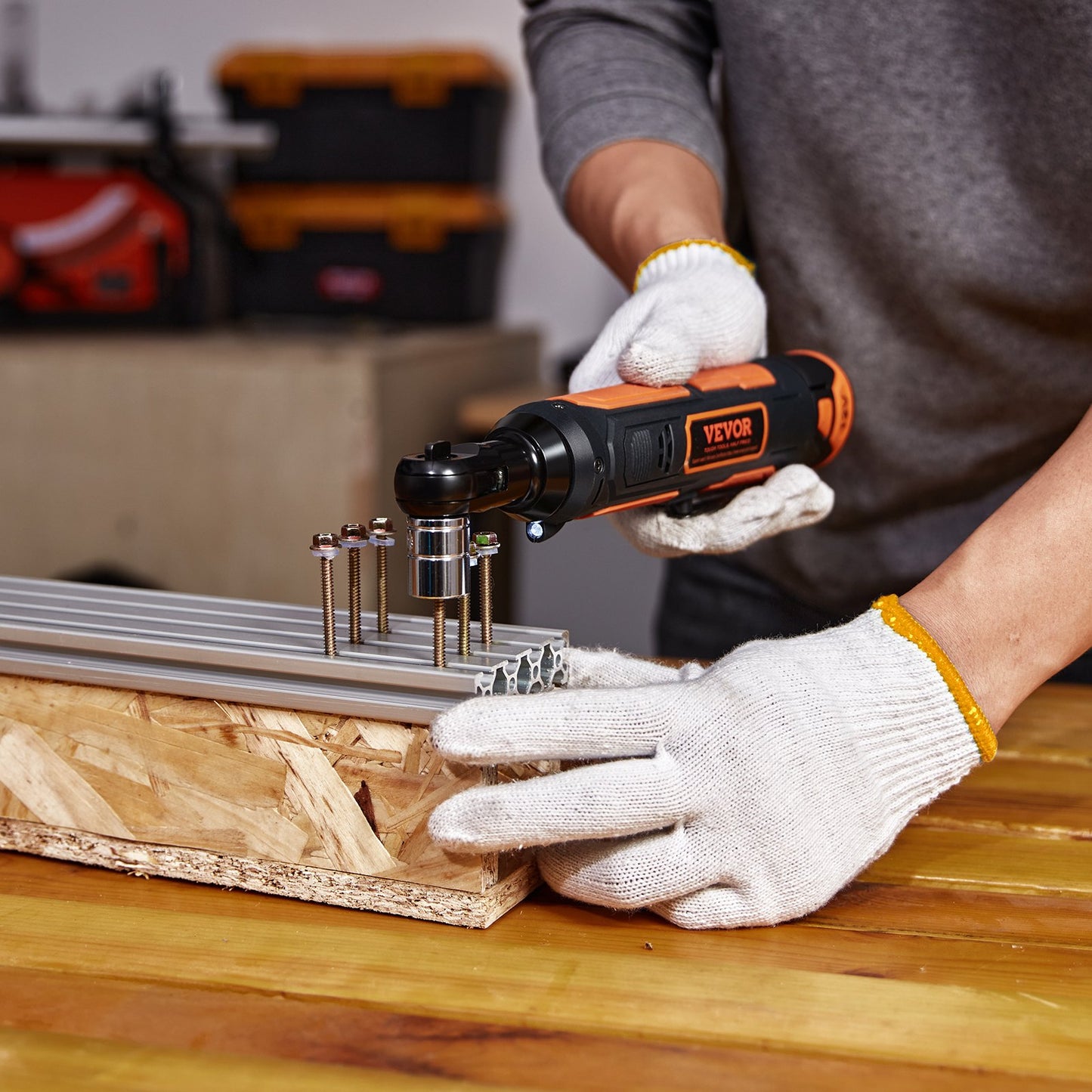 3/8" Cordless Electric Ratchet Wrench Set, 12V 33 Ft-lbs Power Ratchet Tool Kit, 45-Min Fast Charge, 2-Pack 2.0Ah Battery, Built-in LED Light, Variable Speed Trigger, 10 Sockets