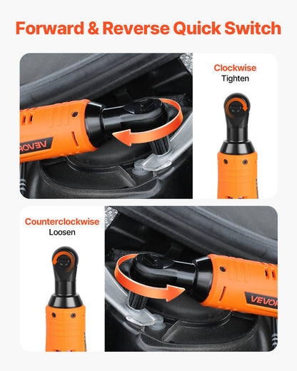 Cordless Ratchet Wrench, 3/8 inch Drive, 240 RPM, up to 33 ft-lbs of Torque, Battery Powered Electric Ratchet Wrench Set with Two 2.0Ah Batteries, Charger, Sockets, Adaptor and Extension Bar