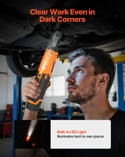 Cordless Ratchet Wrench, 3/8 inch Drive, 240 RPM, up to 33 ft-lbs of Torque, Battery Powered Electric Ratchet Wrench Set with Two 2.0Ah Batteries, Charger, Sockets, Adaptor and Extension Bar