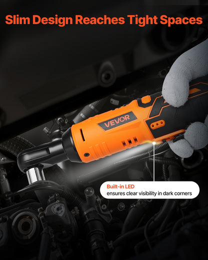 Cordless Ratchet Wrench, 3/8 inch Drive, 240 RPM, up to 33 ft-lbs of Torque, Battery Powered Electric Ratchet Wrench Set with Two 2.0Ah Batteries, Charger, Sockets, Adaptor and Extension Bar