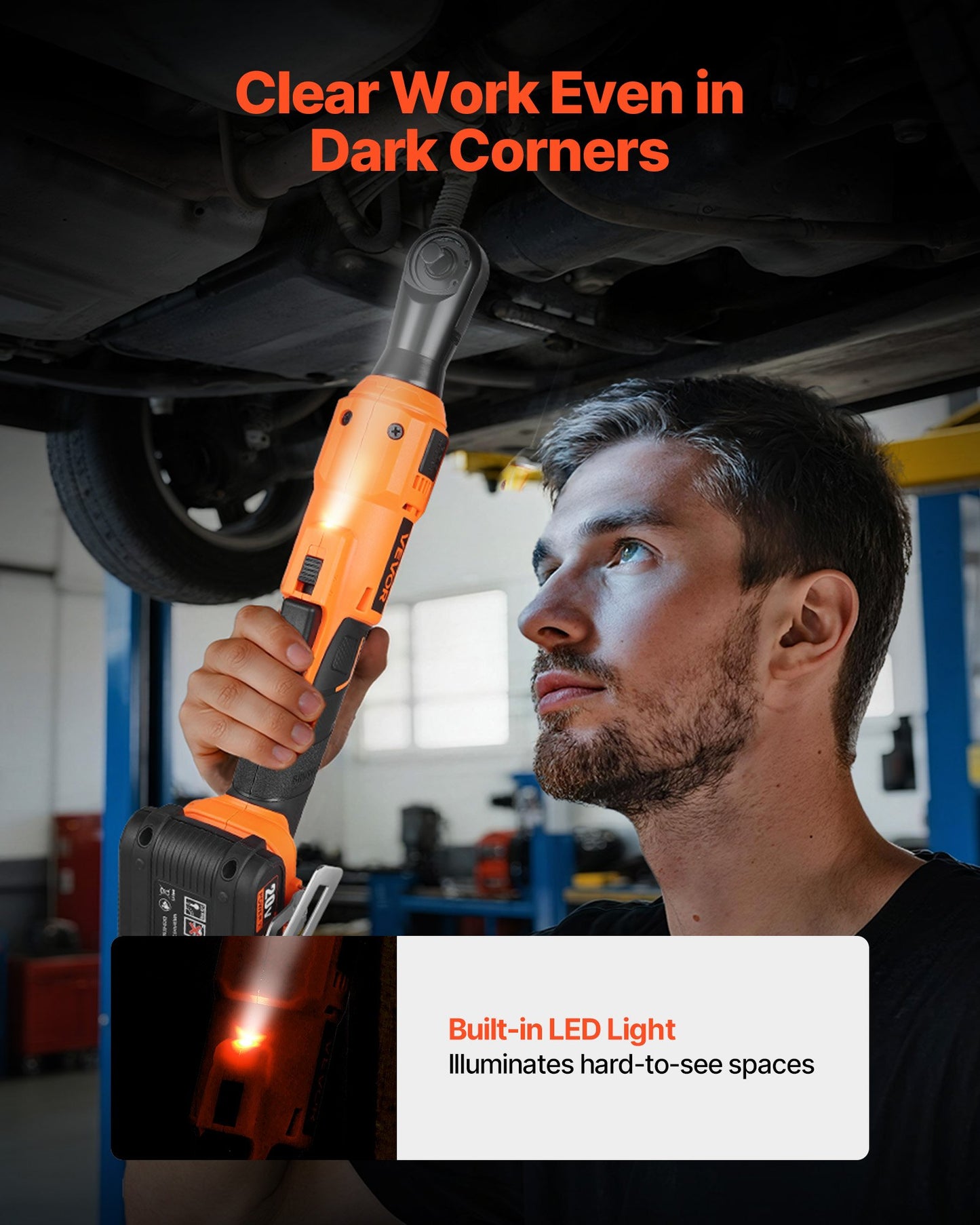 Cordless Ratchet Wrench, 3/8 inch Drive, 230 RPM, up to 88 ft-lbs of Torque, Battery Powered Electric Ratchet Wrench Set with Two 2.0Ah Batteries, Charger, Sockets, Adaptors and Cloth Bag