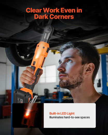 Cordless Ratchet Wrench, 3/8 inch Drive, 230 RPM, up to 88 ft-lbs of Torque, Battery Powered Electric Ratchet Wrench Set with Two 2.0Ah Batteries, Charger, Sockets, Adaptors and Cloth Bag