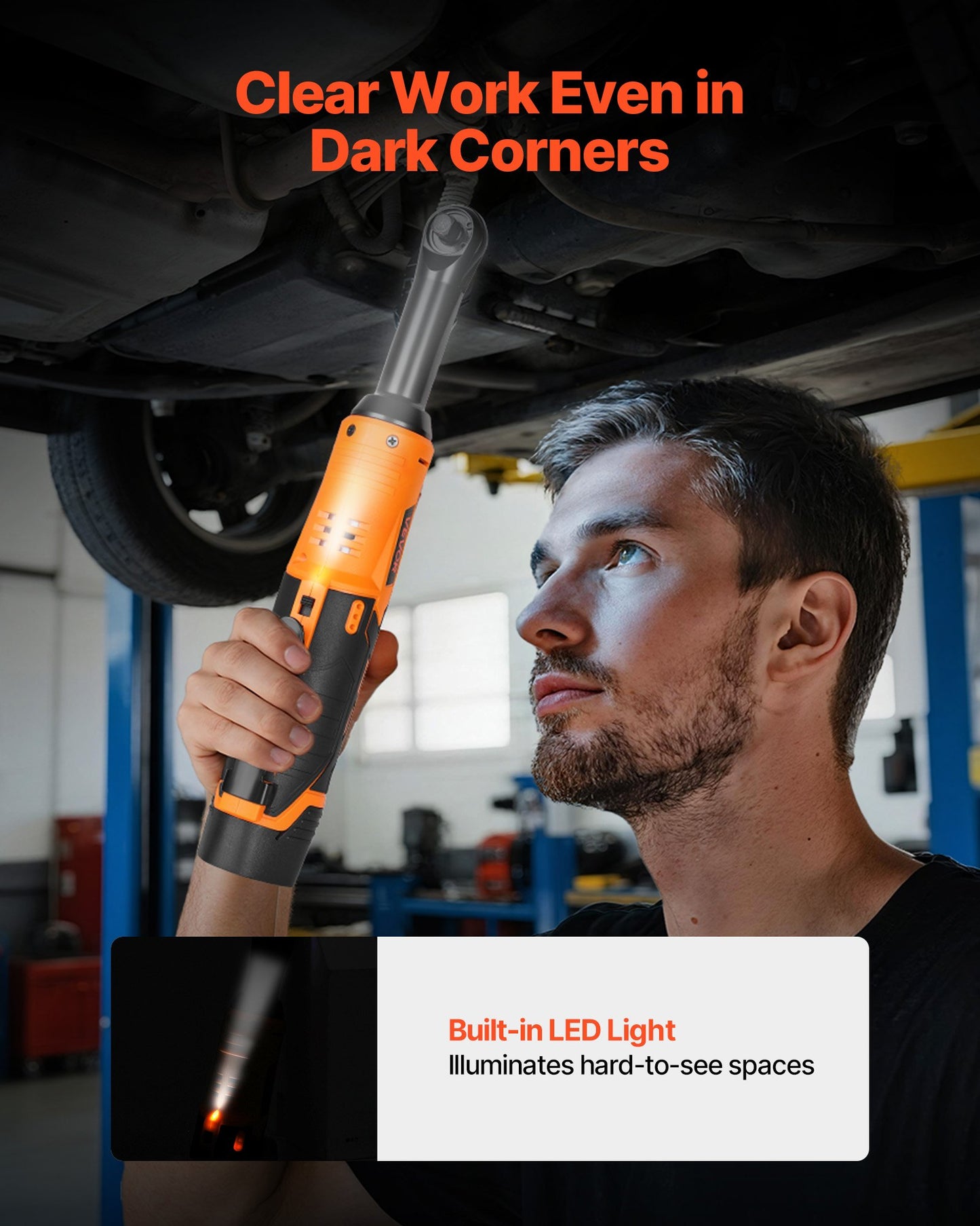 Cordless Ratchet Wrench, 3/8 inch Drive, 240 RPM, up to 33 ft-lbs of Torque, Extended Battery Powered Electric Ratchet Wrench Set with Two Batteries, Charger, Sockets, Adaptor and Extension Bar