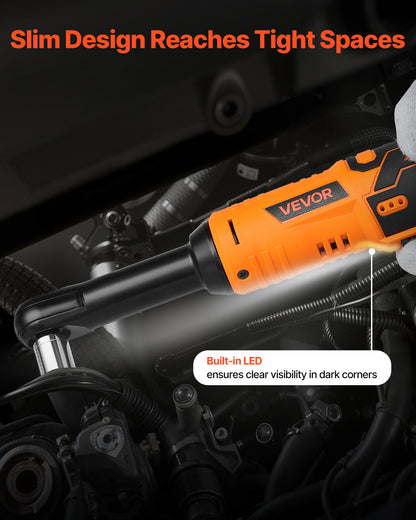 Cordless Ratchet Wrench, 3/8 inch Drive, 240 RPM, up to 33 ft-lbs of Torque, Extended Battery Powered Electric Ratchet Wrench Set with Two Batteries, Charger, Sockets, Adaptor and Extension Bar