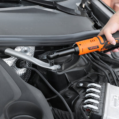 Cordless Ratchet Wrench, 3/8 inch Drive, 240 RPM, up to 33 ft-lbs of Torque, Extended Battery Powered Electric Ratchet Wrench Set with Two Batteries, Charger, Sockets, Adaptor and Extension Bar