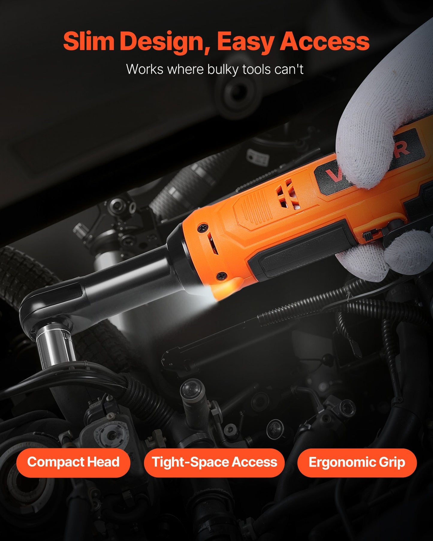 Cordless Ratchet Wrench, 3/8 inch Drive, 230 RPM, up to 33 ft-lbs of Torque, Battery Powered Electric Ratchet Wrench Set with Two 2.0Ah Batteries, Charger, Sockets, Adaptor and Carrying Case