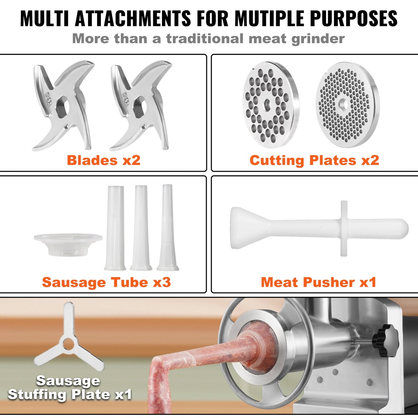 Heavy Duty Electric Meat Grinder 992 Lb/H Capacity 1100W &amp; Sausage Stuffer