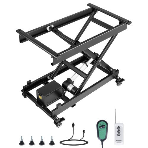 Electric Lift Table, 330 lbs Capacity Single Scissor Lift Table, 8 - 28 in Height Adjustable Lifting Platform, Coffee Table lift with 4 Wheels, for Material Handling and Transportation, Black