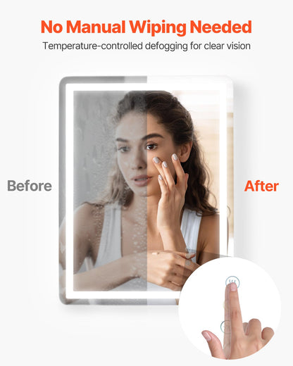 LED Bathroom Mirror, 24" x 32" LED Bathroom Vanity Mirror with Frontlit and Backlit, Anti-Fog Memory Mirror with Lights, Stepless 3 Colors Temperature Dimmable Bathroom Mirror, Wall Mounted