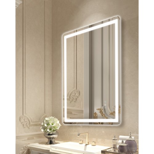 LED Bathroom Mirror, 28" x 36" LED Bathroom Vanity Mirror with Frontlit and Backlit, Anti-Fog Memory Mirror with Lights, Stepless 3 Colors Temperature Dimmable Bathroom Mirror, Wall Mounted