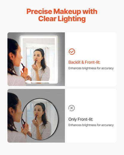 LED Bathroom Mirror, 28" x 36" LED Bathroom Vanity Mirror with Frontlit and Backlit, Anti-Fog Memory Mirror with Lights, Stepless 3 Colors Temperature Dimmable Bathroom Mirror, Wall Mounted