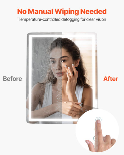 LED Bathroom Mirror, 28" x 36" LED Bathroom Vanity Mirror with Frontlit and Backlit, Anti-Fog Memory Mirror with Lights, Stepless 3 Colors Temperature Dimmable Bathroom Mirror, Wall Mounted