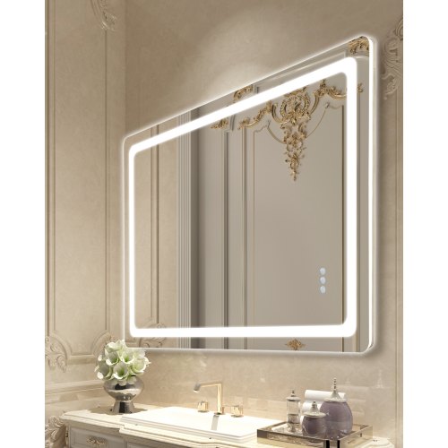 LED Bathroom Mirror, 32" x 48" LED Bathroom Vanity Mirror with Frontlit and Backlit, Anti-Fog Memory Mirror with Lights, Stepless 3 Colors Temperature Dimmable Bathroom Mirror, Wall Mounted