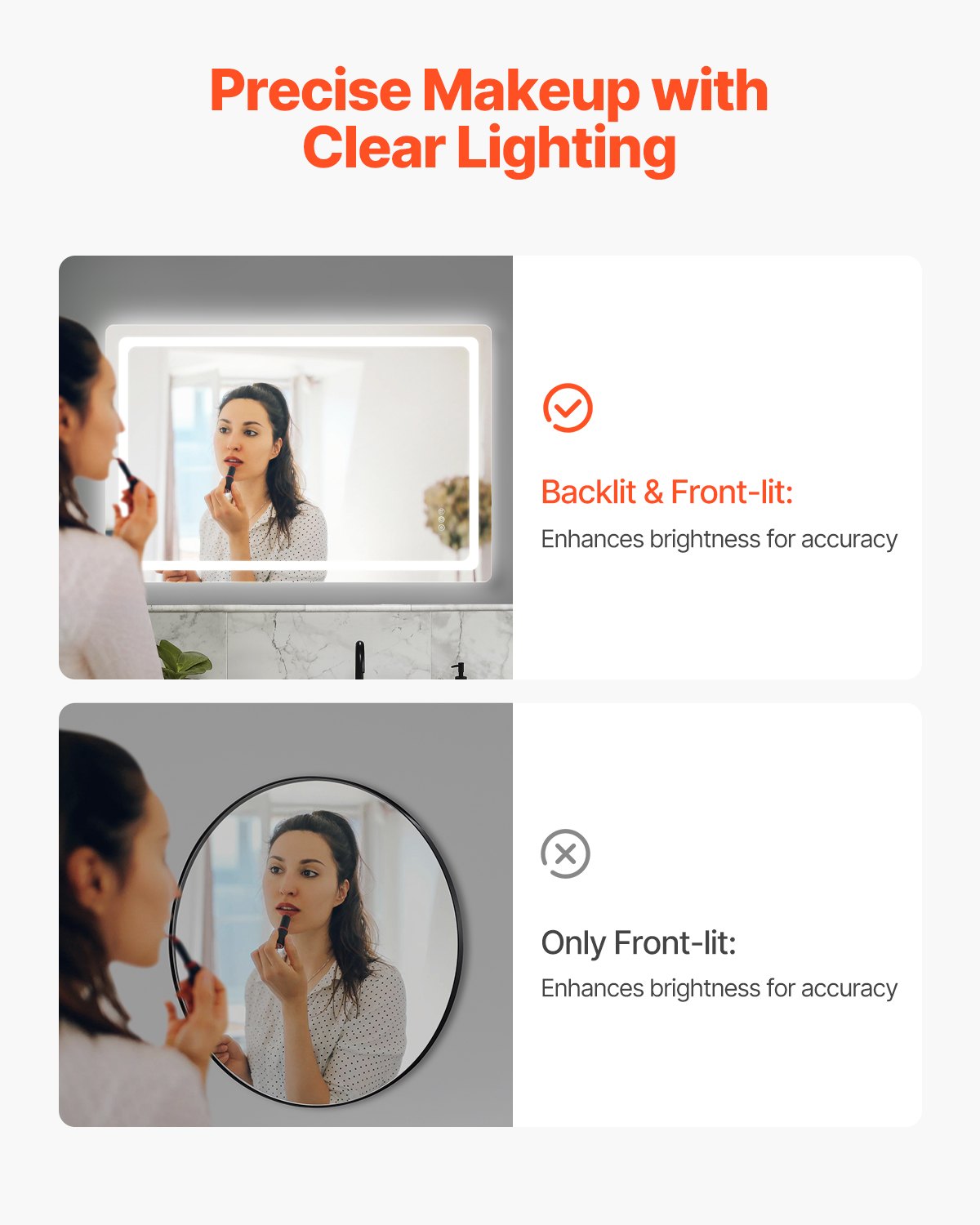 LED Bathroom Mirror, 32" x 48" LED Bathroom Vanity Mirror with Frontlit and Backlit, Anti-Fog Memory Mirror with Lights, Stepless 3 Colors Temperature Dimmable Bathroom Mirror, Wall Mounted