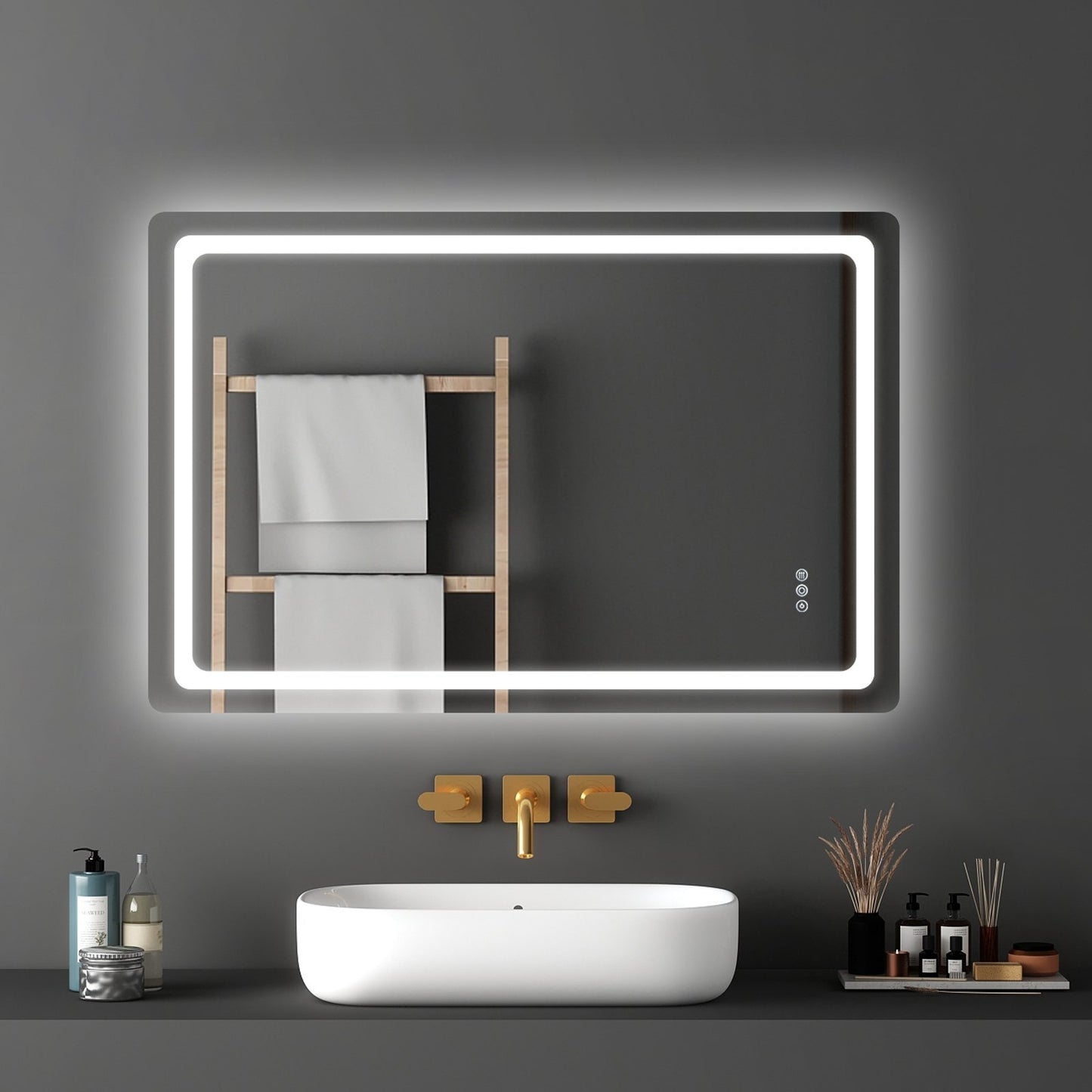 LED Bathroom Mirror, 32" x 48" LED Bathroom Vanity Mirror with Frontlit and Backlit, Anti-Fog Memory Mirror with Lights, Stepless 3 Colors Temperature Dimmable Bathroom Mirror, Wall Mounted