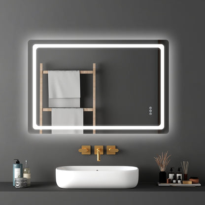 LED Bathroom Mirror, 32" x 48" LED Bathroom Vanity Mirror with Frontlit and Backlit, Anti-Fog Memory Mirror with Lights, Stepless 3 Colors Temperature Dimmable Bathroom Mirror, Wall Mounted