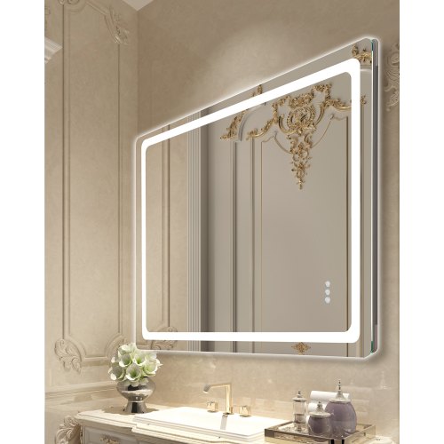 LED Bathroom Mirror, 36" x 48" LED Bathroom Vanity Mirror with Frontlit and Backlit, Anti-Fog Memory Mirror with Lights, Stepless 3 Colors Temperature Dimmable Bathroom Mirror, Wall Mounted