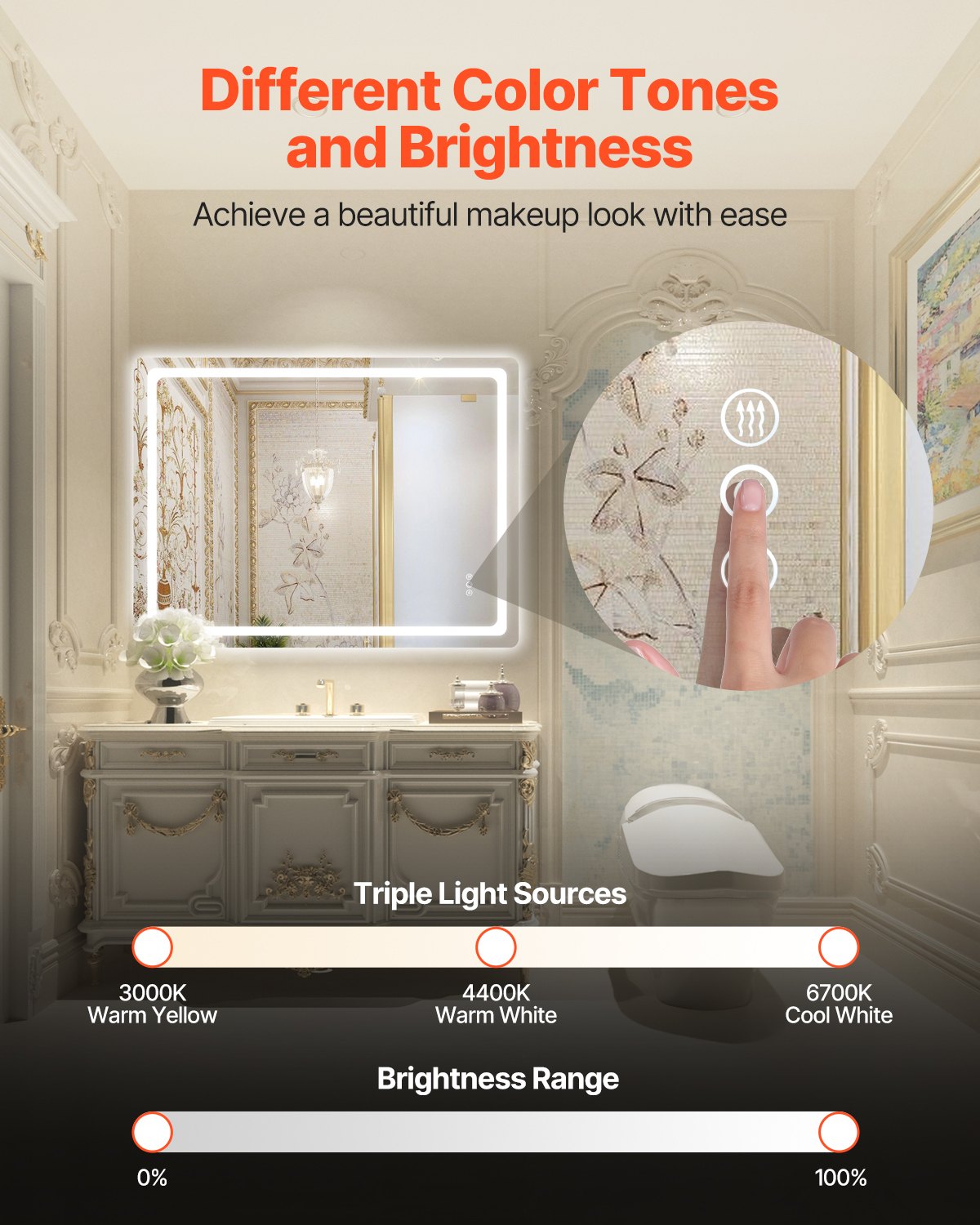 LED Bathroom Mirror, 36" x 48" LED Bathroom Vanity Mirror with Frontlit and Backlit, Anti-Fog Memory Mirror with Lights, Stepless 3 Colors Temperature Dimmable Bathroom Mirror, Wall Mounted