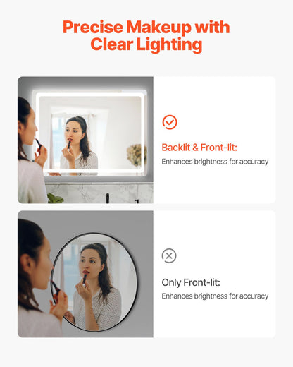 LED Bathroom Mirror, 36" x 48" LED Bathroom Vanity Mirror with Frontlit and Backlit, Anti-Fog Memory Mirror with Lights, Stepless 3 Colors Temperature Dimmable Bathroom Mirror, Wall Mounted