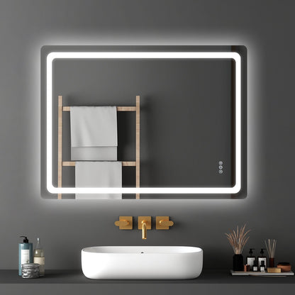 LED Bathroom Mirror, 36" x 48" LED Bathroom Vanity Mirror with Frontlit and Backlit, Anti-Fog Memory Mirror with Lights, Stepless 3 Colors Temperature Dimmable Bathroom Mirror, Wall Mounted
