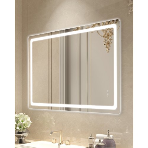 LED Bathroom Mirror, 36" x 60" LED Bathroom Vanity Mirror with Frontlit and Backlit, Anti-Fog Memory Mirror with Lights, Stepless 3 Colors Temperature Dimmable Bathroom Mirror, Wall Mounted