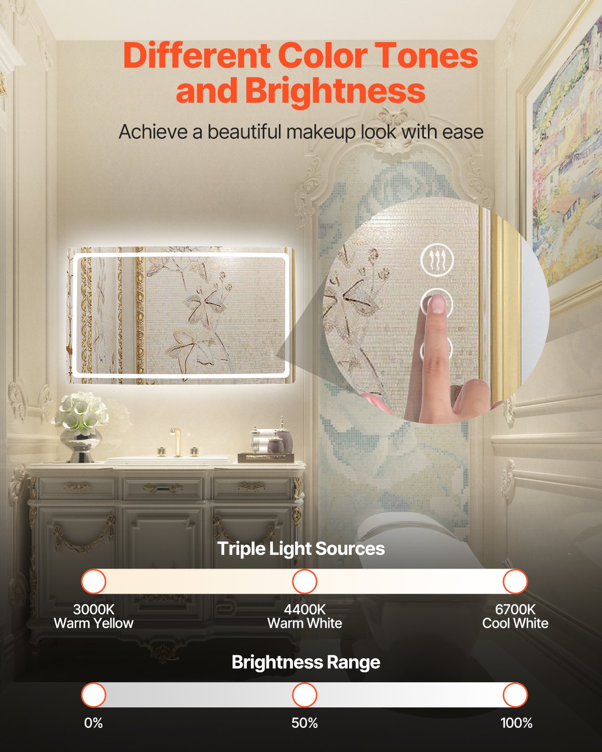 LED Bathroom Mirror, 36" x 60" LED Bathroom Vanity Mirror with Frontlit and Backlit, Anti-Fog Memory Mirror with Lights, Stepless 3 Colors Temperature Dimmable Bathroom Mirror, Wall Mounted