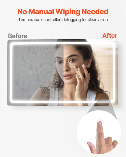 LED Bathroom Mirror, 36" x 60" LED Bathroom Vanity Mirror with Frontlit and Backlit, Anti-Fog Memory Mirror with Lights, Stepless 3 Colors Temperature Dimmable Bathroom Mirror, Wall Mounted