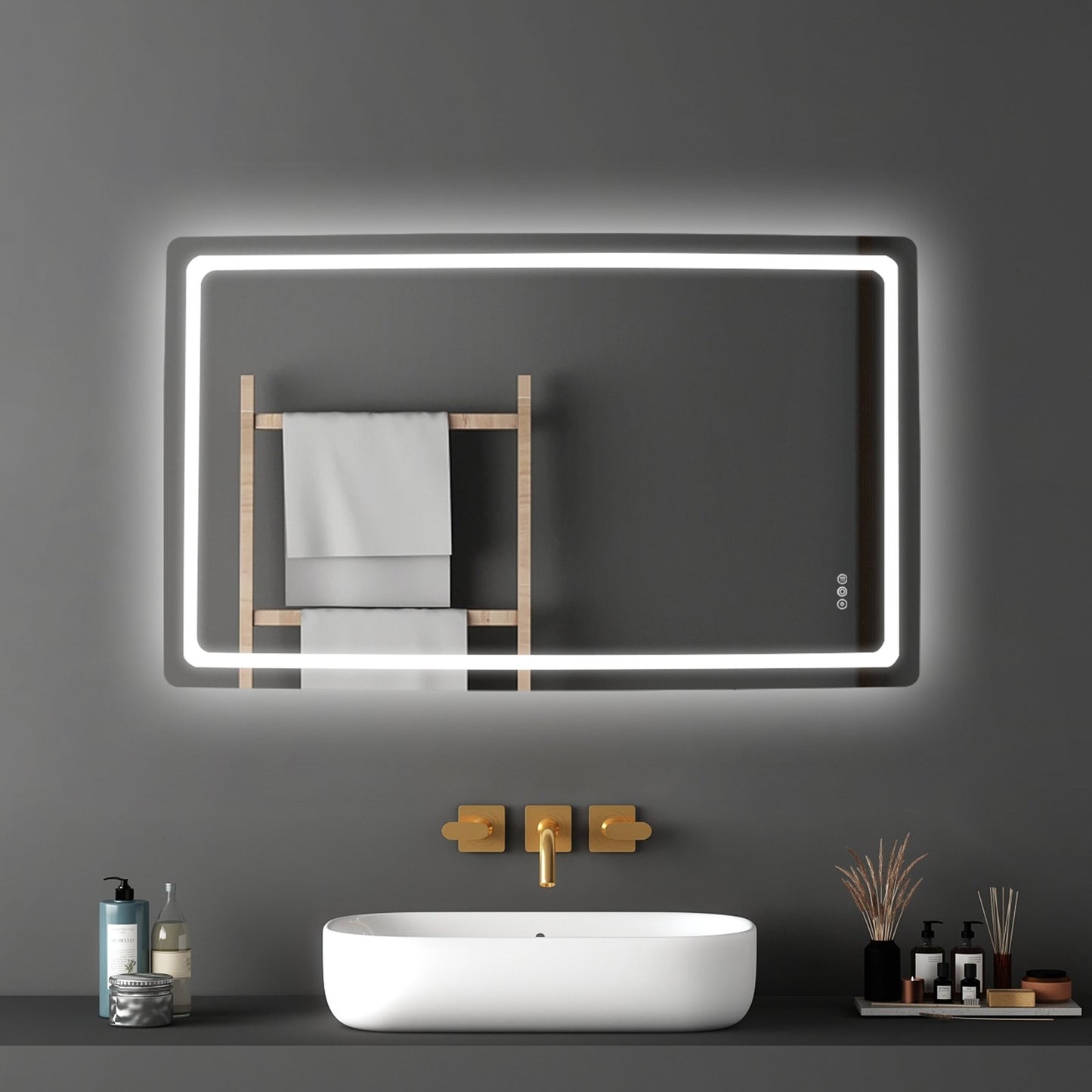 LED Bathroom Mirror, 36" x 60" LED Bathroom Vanity Mirror with Frontlit and Backlit, Anti-Fog Memory Mirror with Lights, Stepless 3 Colors Temperature Dimmable Bathroom Mirror, Wall Mounted