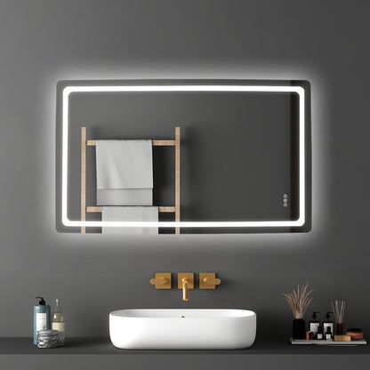 LED Bathroom Mirror, 36" x 60" LED Bathroom Vanity Mirror with Frontlit and Backlit, Anti-Fog Memory Mirror with Lights, Stepless 3 Colors Temperature Dimmable Bathroom Mirror, Wall Mounted