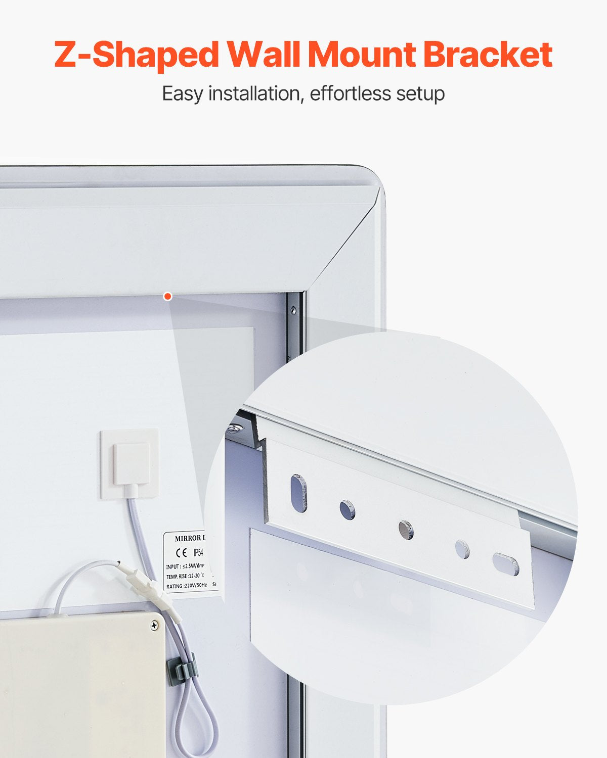 LED-Badezimmerspiegel, 3 Farben, beschlagfrei, Wandmontage, Schminkspiegel, 50 x 70 cm