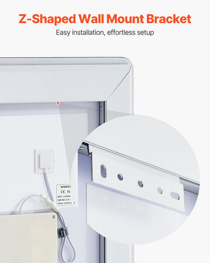 LED-Badezimmerspiegel, 3 Farben, beschlagfrei, Wandmontage, Schminkspiegel, 50 x 70 cm