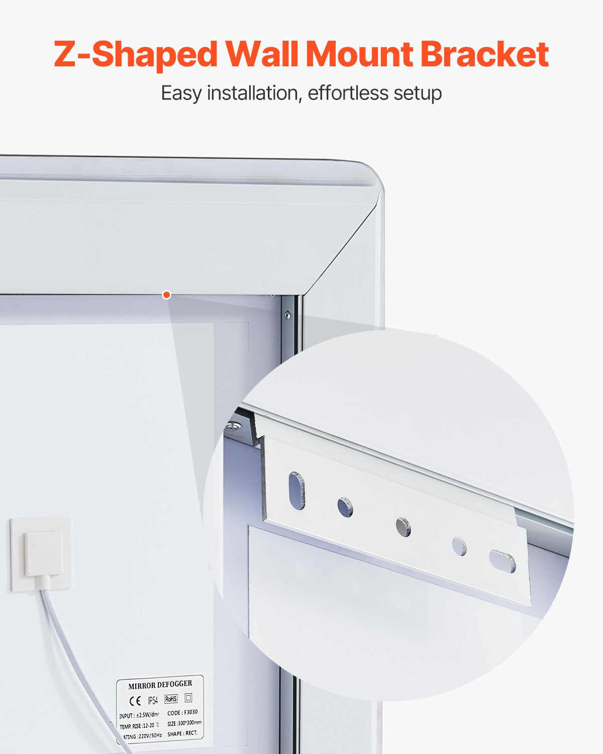 LED-Badezimmerspiegel, 3 Farben, beschlagfrei, Wandmontage, Schminkspiegel, 60 x 80 cm