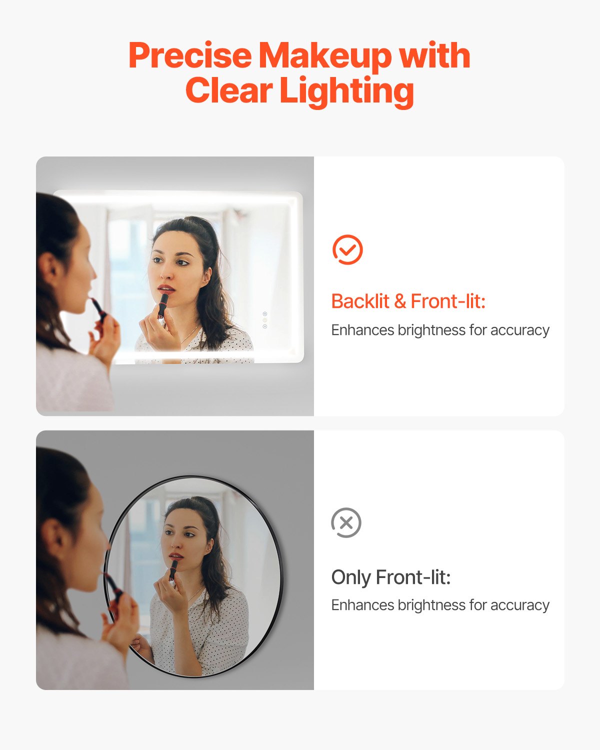 LED-Badezimmerspiegel, 3 Farben, beschlagfrei, Wandmontage, Schminkspiegel, 70 x 100 cm