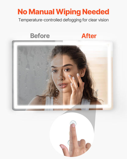 LED-Badezimmerspiegel, 3 Farben, beschlagfrei, Wandmontage, Schminkspiegel, 70 x 100 cm