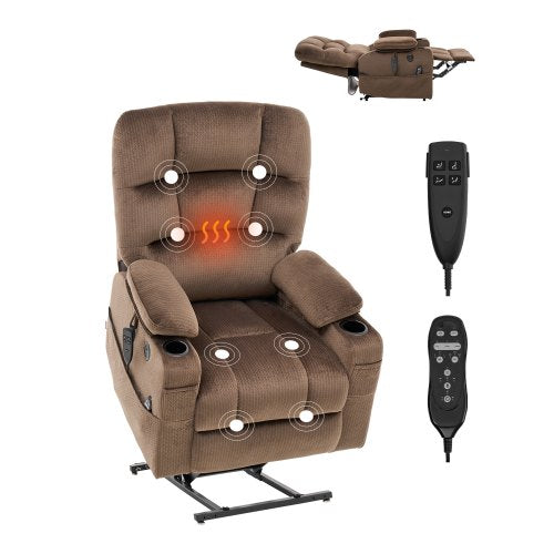 Power Lift Recliner Chair, Lift Chair with Heat and Massage for Elderly, Dual Motor Recliner Chair with 2 Cup holders and USB Port, Infinite Position Adjustment Electric Recliner (Large, Brown)