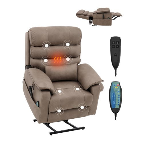 Power Lift Recliner Chair, Lift Chair with Heat and Massage for Elderly, Dual Motor Recliner Chair with a Cup holder, Infinite Position Adjustment Electric Recliner (Medium-Wide, Light Brown)