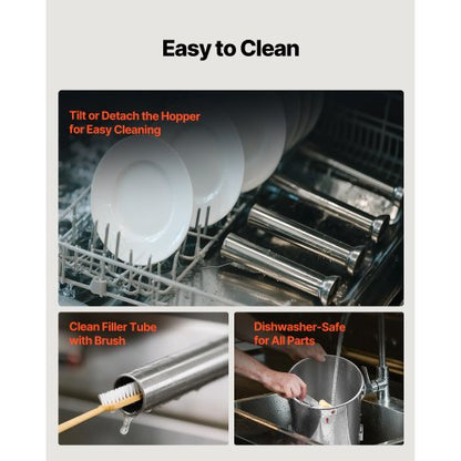 Elektrisk Korvfyllare, 10 L Vertikal Köttfyllare, Steglös Hastighetskontroll och Fotpedal, Robust Korvfyllare i Rostfritt Stål med 4 Fyllningsrör, För Kommersiellt & Hembruk |  EU