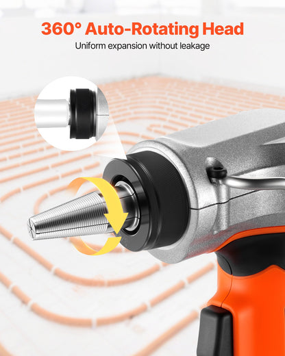 Cordless Tube Expander, 20V Max Electric Tubing Expansion Tool for 1/2", 3/4", 1" PEX-A Pipes, 22000RPM Pipe Expander with 3 Expanding Head, 2pcs 2AH Battery, Fast Charger & Carrying Case