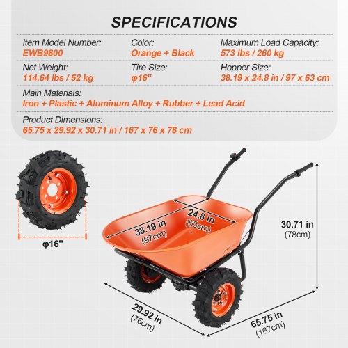 electric wheelbarrow cart One Wheel 7 Cu Ft Powered Dump Cart 573 lbs | EU